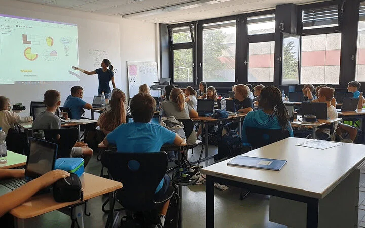 Película 3 en 1 de proyección magnética y pared escribible que se utiliza en clase